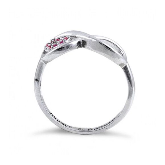 Sterling Silver Infinity Ruby Heart "Always & Forever" Engraved CZ Ring - Picture 3 of 4